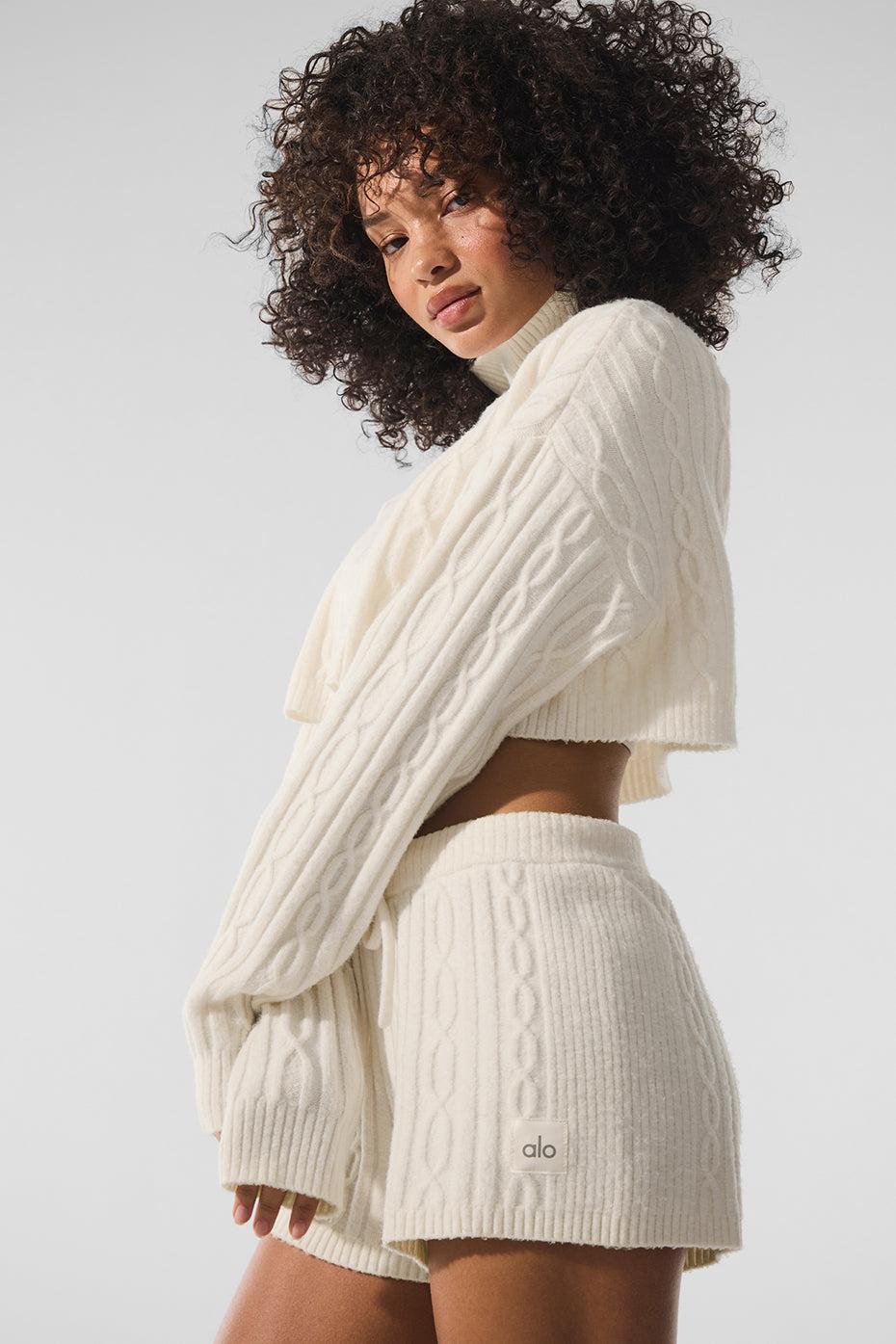 Cable Knit Cropped Winter Bliss Turtleneck Long Sleeve - Ivory Product Image