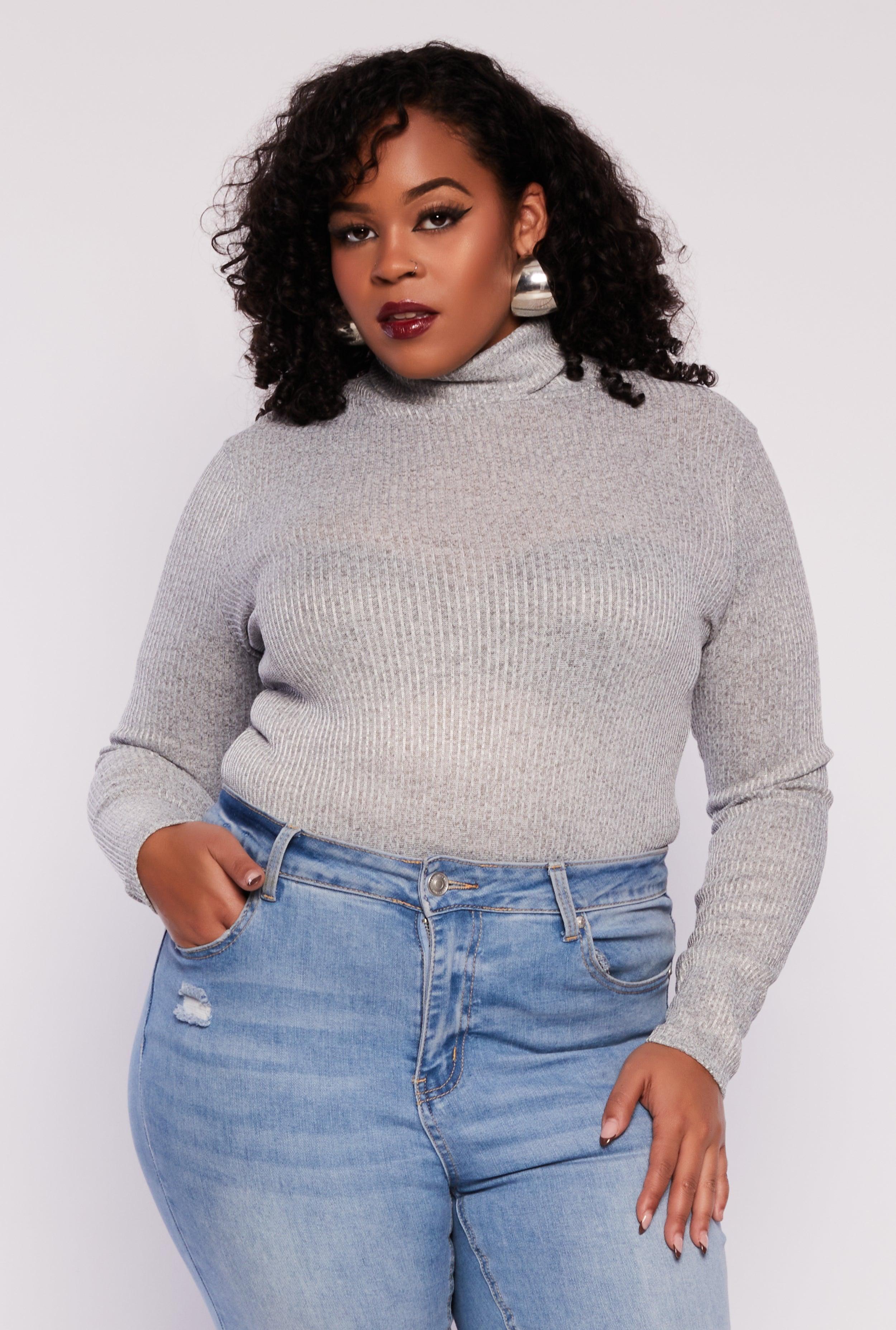 Womens Plus Size Rib Knit Turtleneck Top Product Image