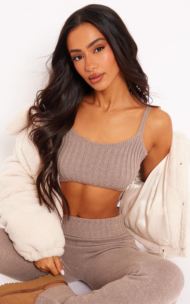 Petite Brown Knitted Strappy Cropped Top Product Image