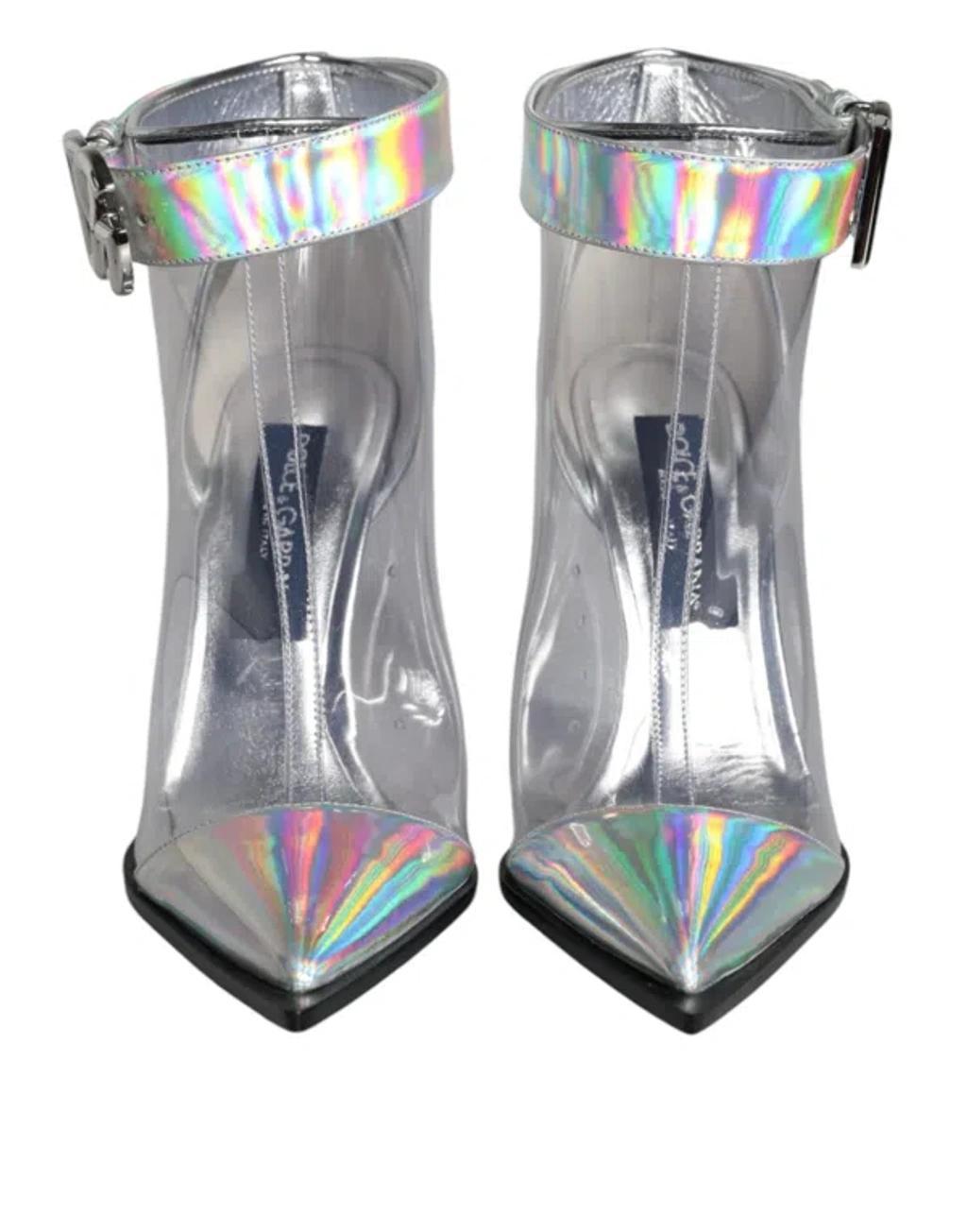 DOLCE & GABBANA Silver Iridescent Pvc Pointed Short Boots Shoes Product Image