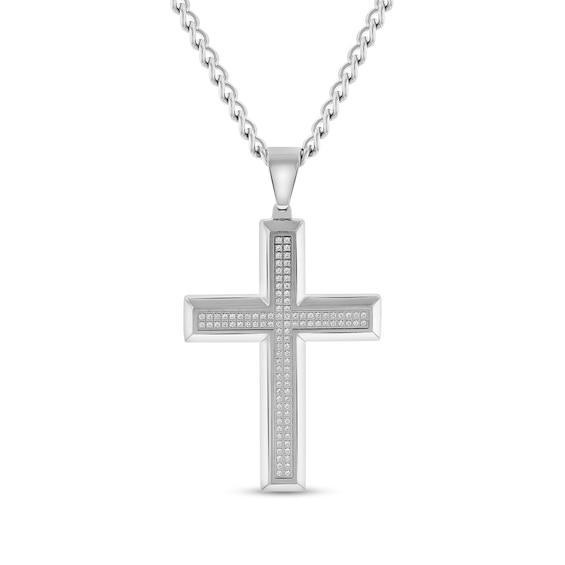 Men's 1/2 CT. T.w. Diamond Double Row Cross Pendant in Stainless Steel - 24" Product Image