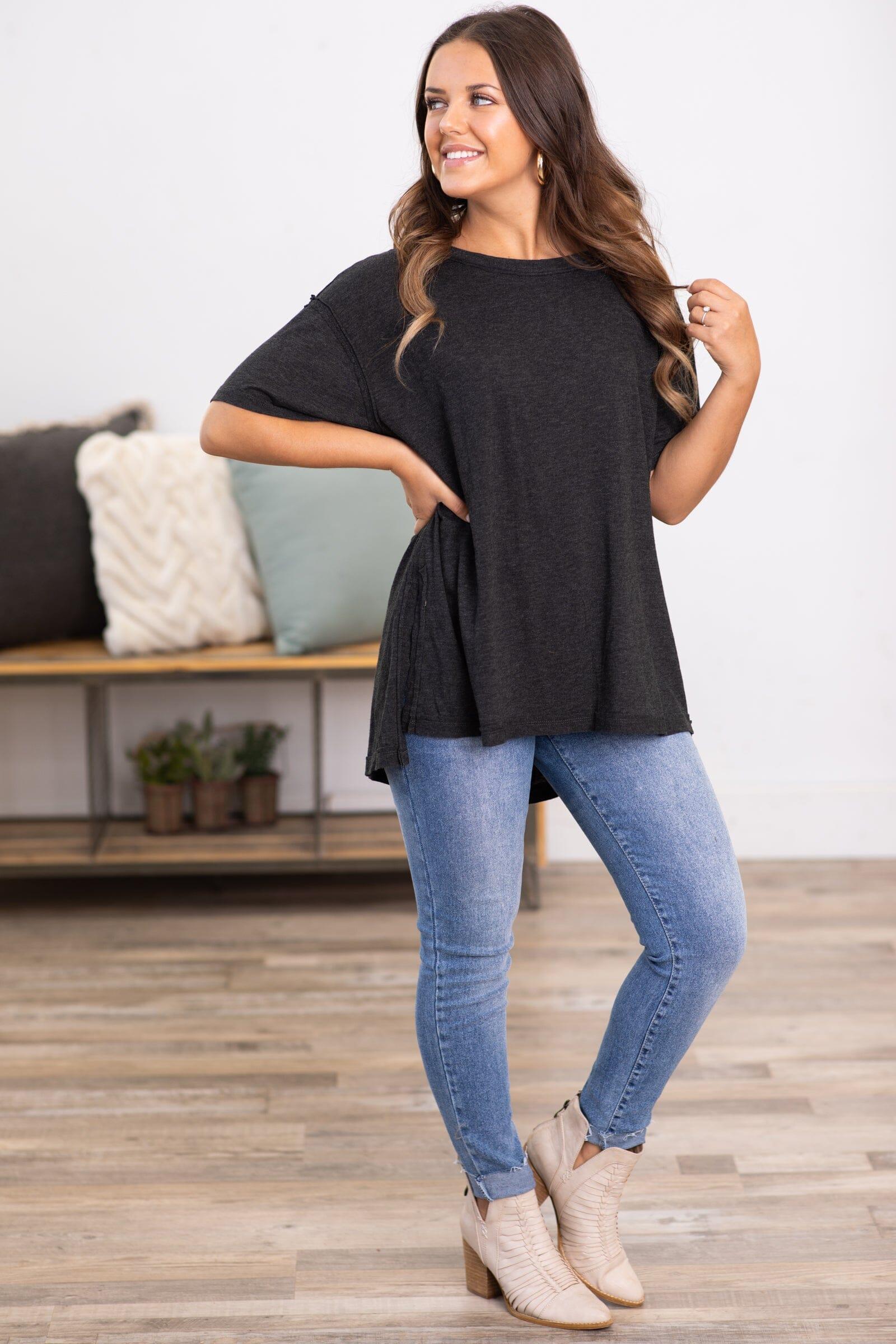 Charcoal Washed Top With Side Slits Product Image