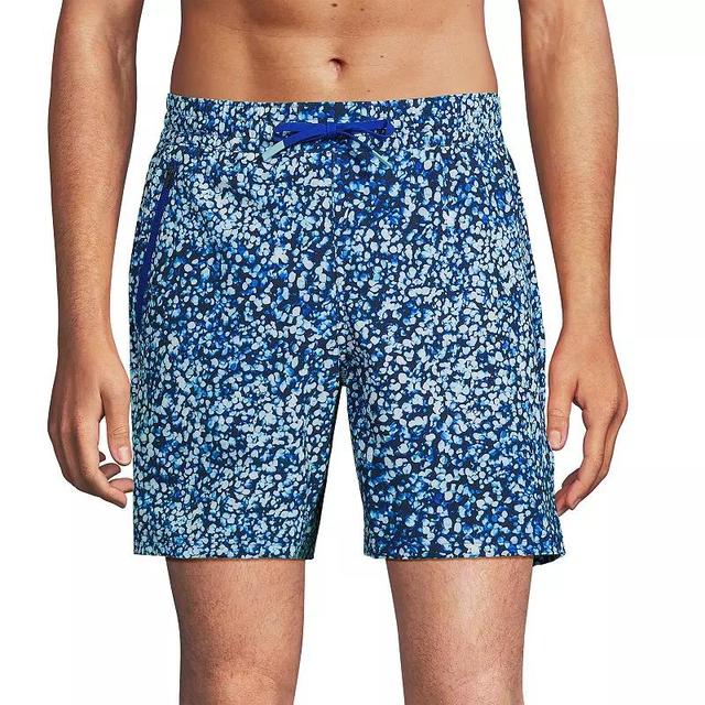 Mens Lands End Active 7-in. Swim Trunks Blue Turq Mosaic Dot Product Image