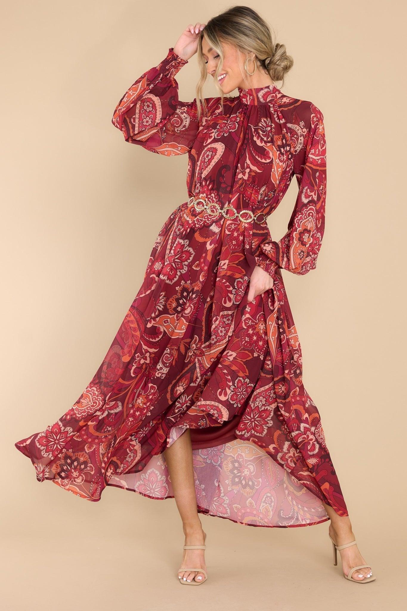 Aura The Perfect Spice Burgundy Multi Print Maxi Dress Product Image