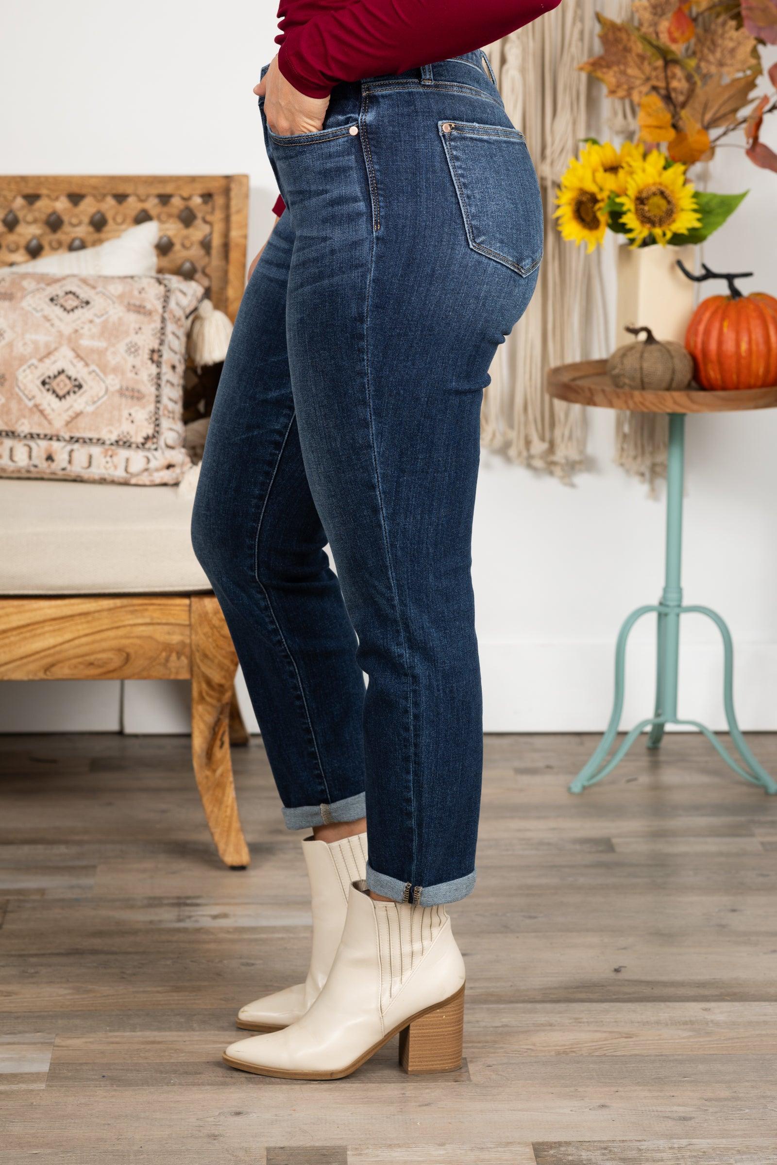 Judy Blue Core Mid Rise Cuffed Boyfriend Jeans Product Image