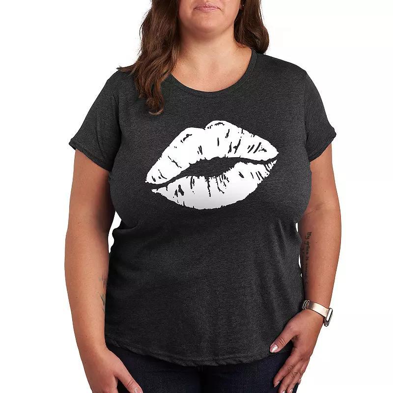 Plus White Lips Graphic Tee, Womens Grey Dark Red Product Image