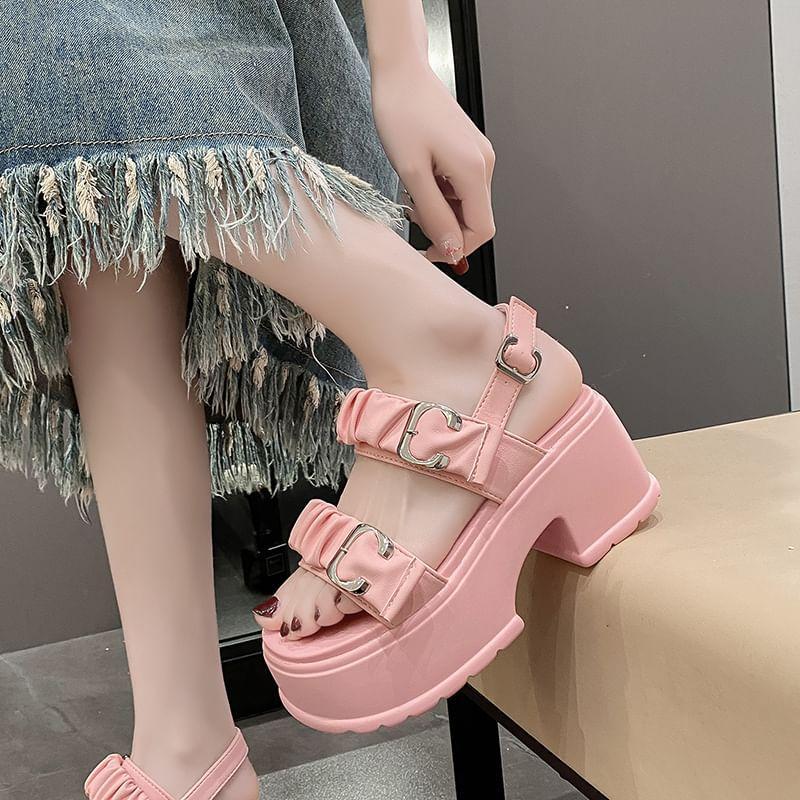 Platform Ruched Slingback Sandals Product Image