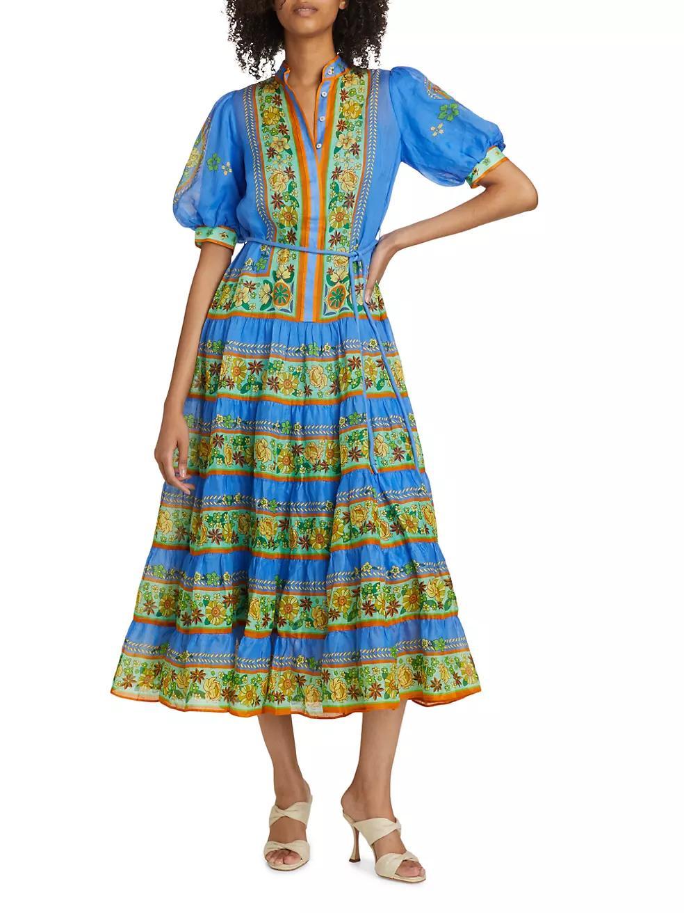 Linda Tiered Peasant Midi-Dress Product Image