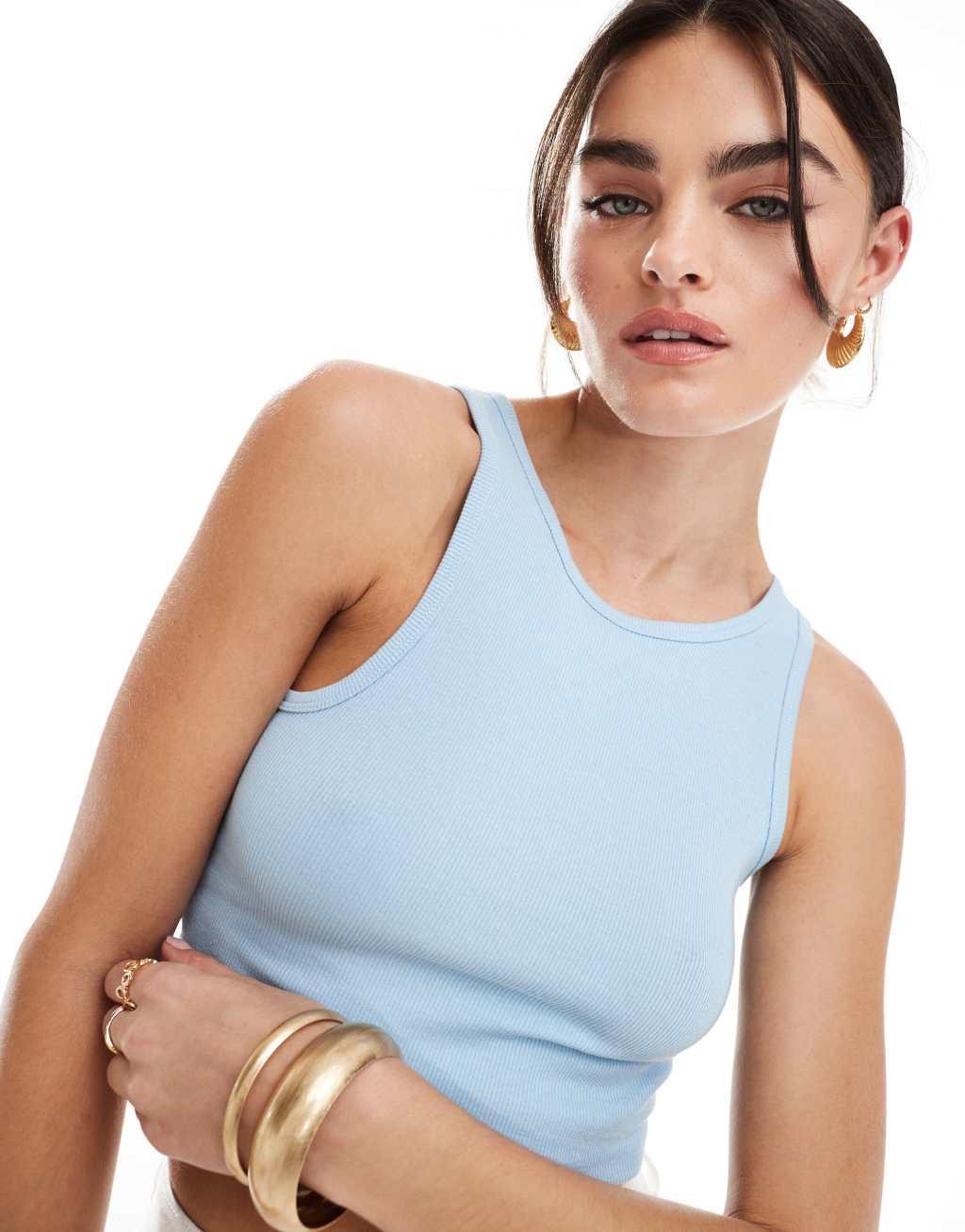 JDY ribbed cropped tank top in light blue product image