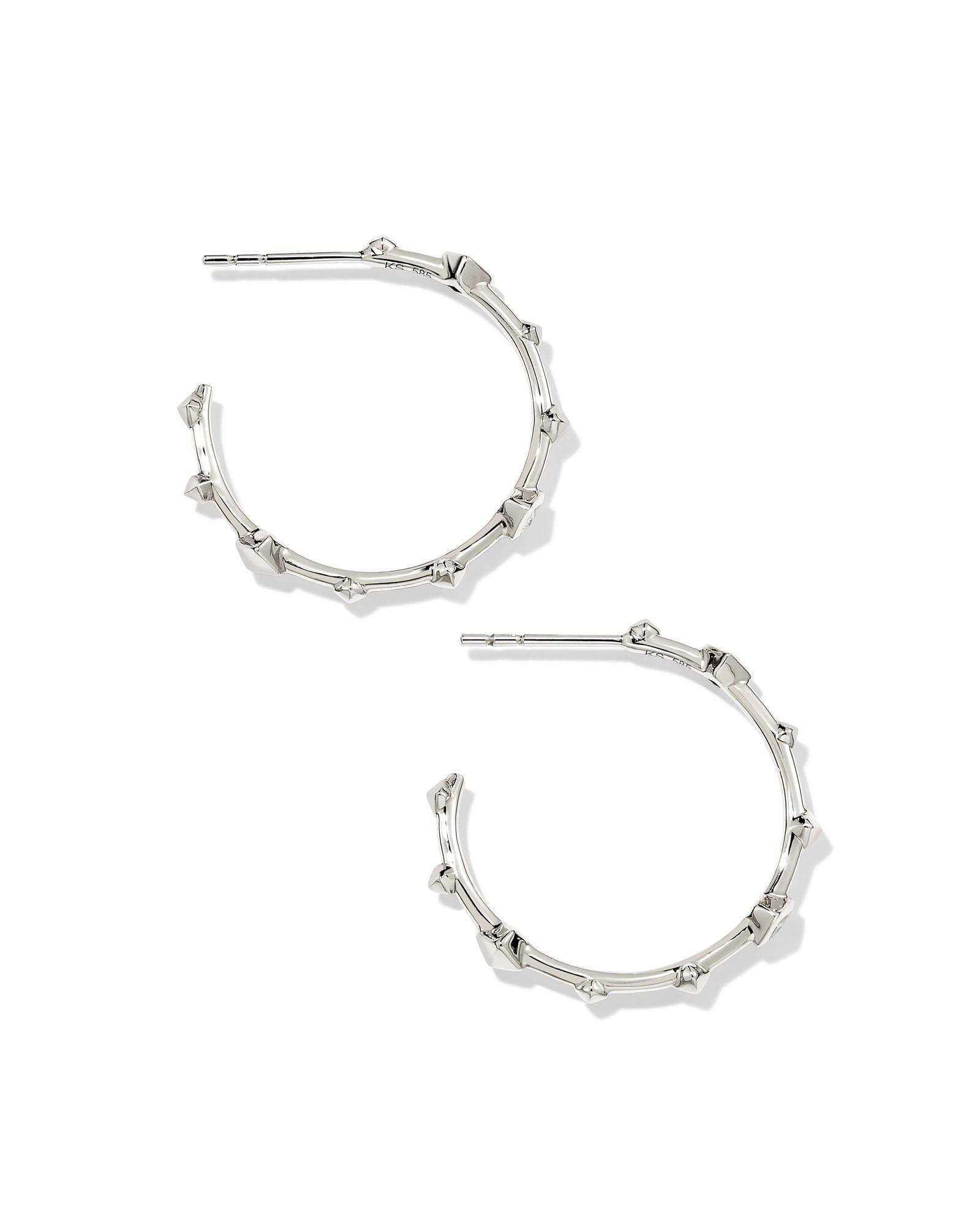 Michelle 14k White Gold Hoop Earrings in White Diamond Product Image