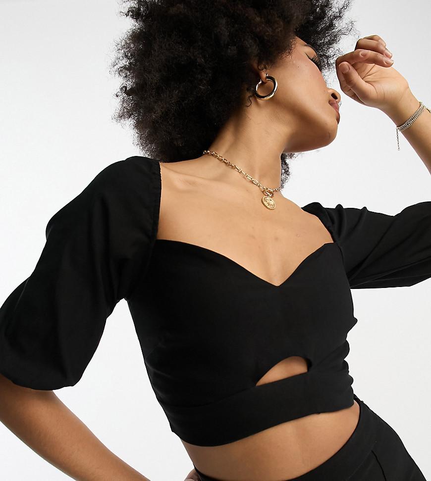 Vesper Tall puff sleeve crop top in black - part of a set Product Image