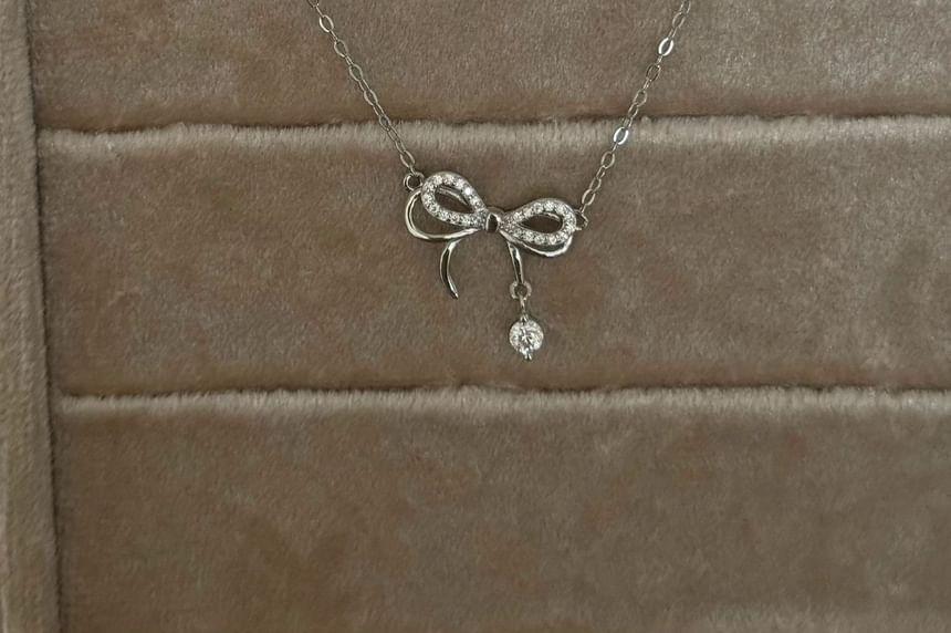 Bow Rhinestone Pendant Sterling Silver Necklace Product Image