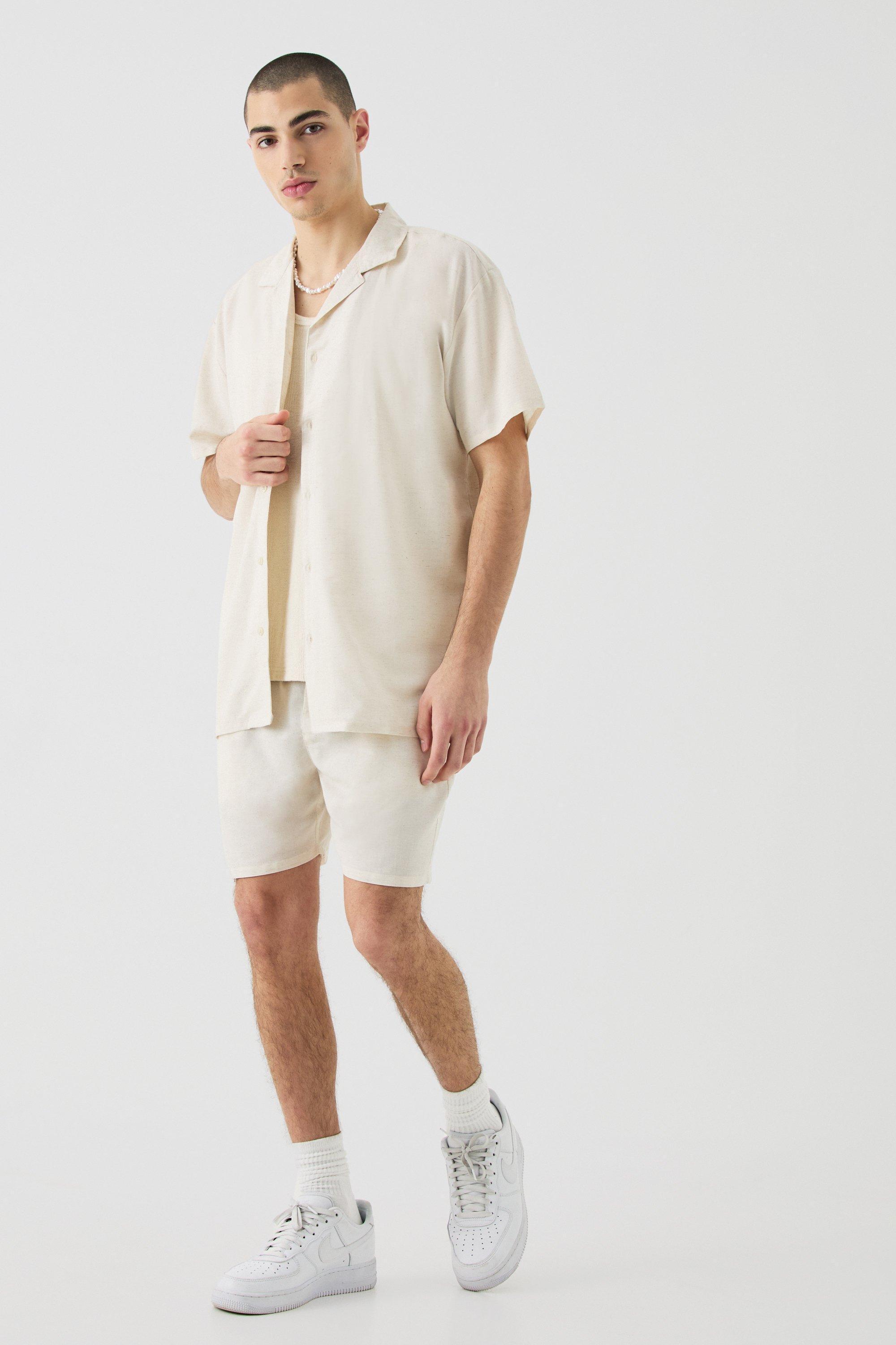 Short Sleeve Oversized Linen Shirt & Short | boohooMAN USA Product Image