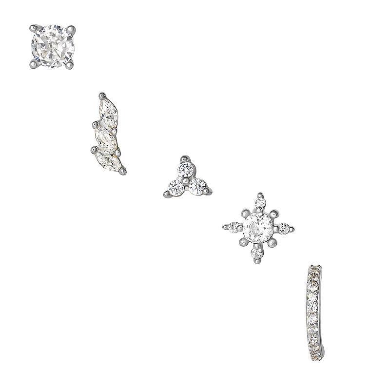 Style Your Way Single Stud Earrings 5-Piece Set, Womens, White Product Image