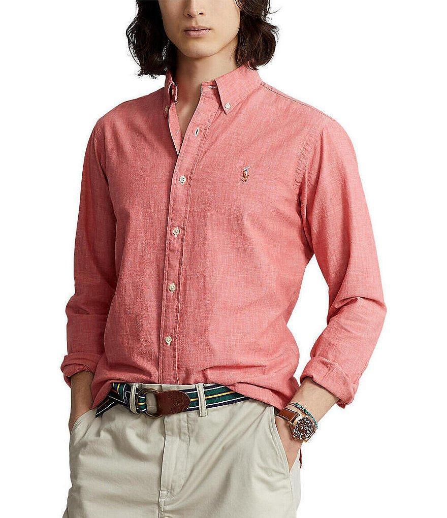 Polo Ralph Lauren Classic Fit Red Chambray Long Sleeve Shirt Product Image