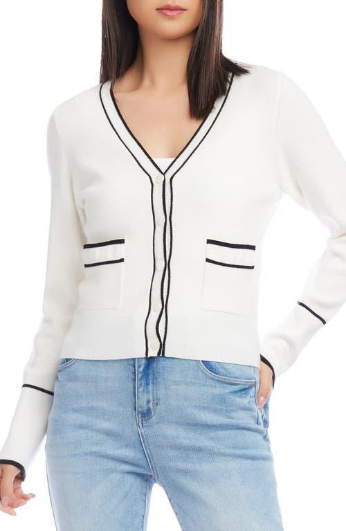 Karen Kane Rib Knit Contrast Trim V-Neck Long Sleeve Patch Pocket Button Product Image