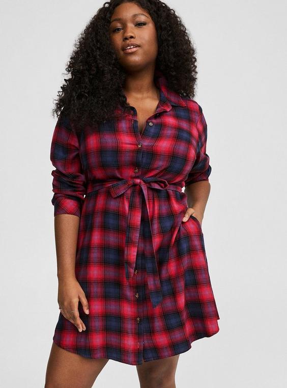 Mini Long Sleeve Button Front Shirt Dress Product Image