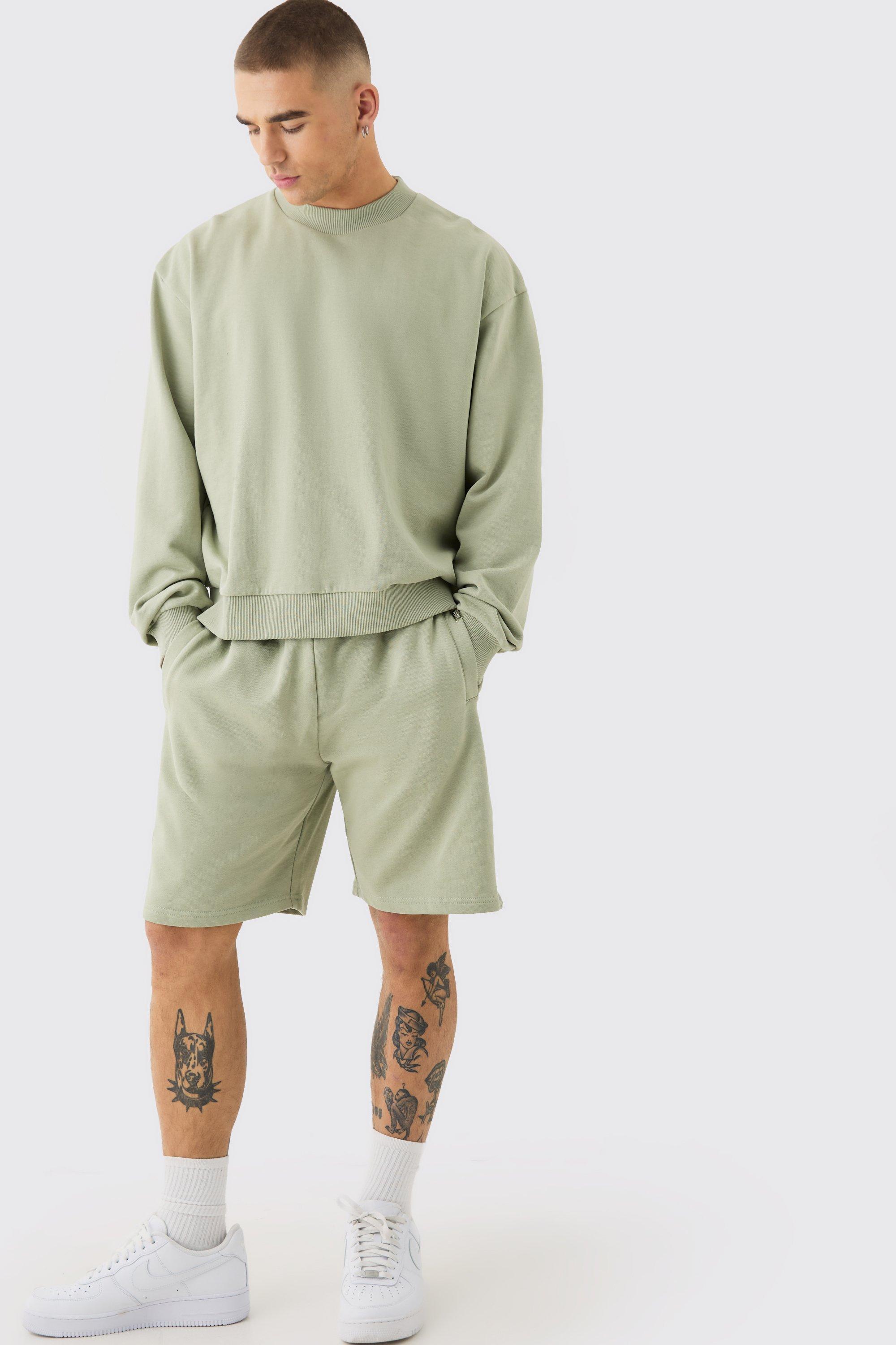 Oversized Extended Neck Heavyweight Sweatshirt Short Tracksuit | boohooMAN USA Product Image