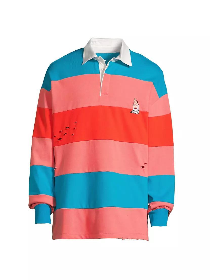 Distressed Long-Sleeve Stripe Polo Shirt Product Image