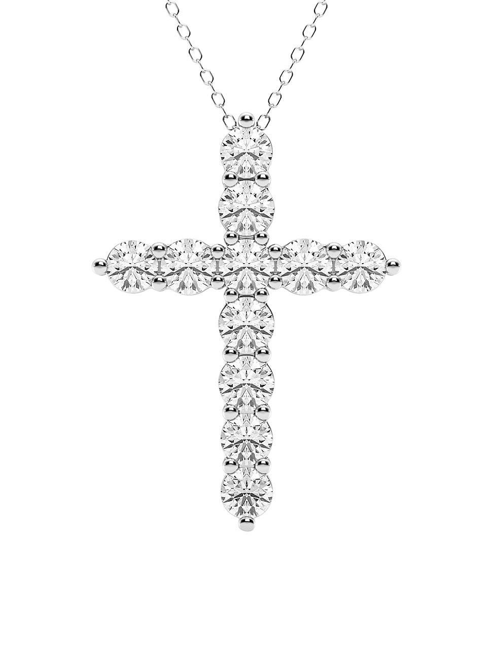 Womens 14K White Gold & 3 TCW Lab-Grown Diamond Cross Pendant Necklace Product Image