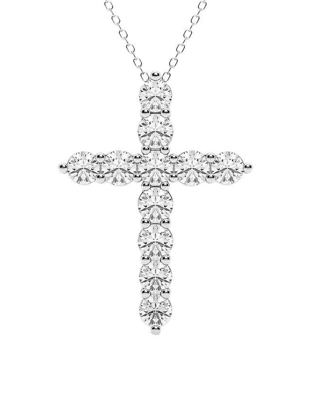 Womens 14K White Gold & 3 TCW Lab-Grown Diamond Cross Pendant Necklace Product Image