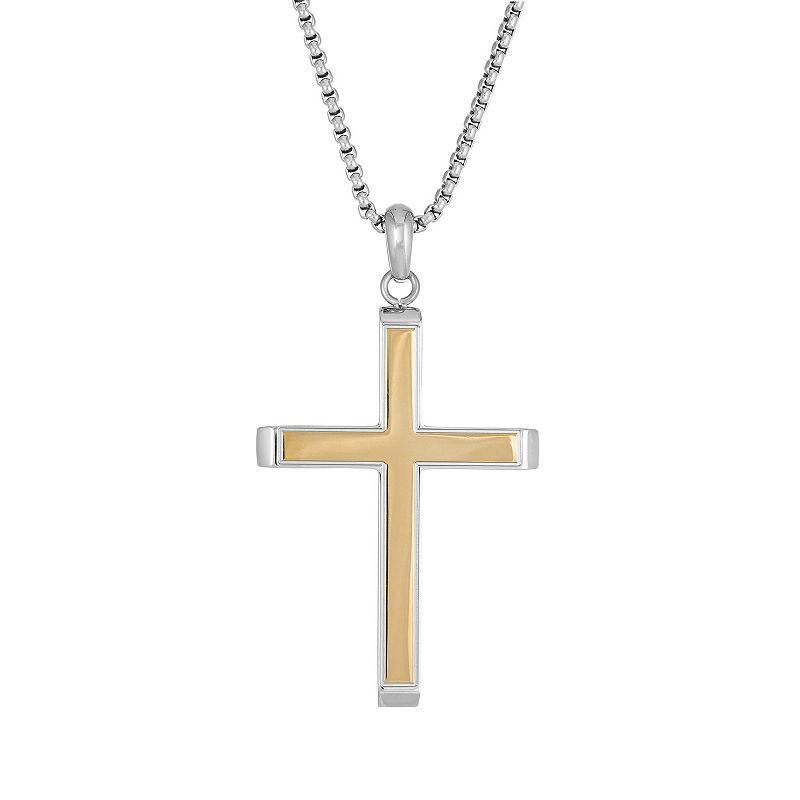 Mens LYNX Two Tone Stainless Steel Cross Pendant Necklace Black Ion Plating Product Image