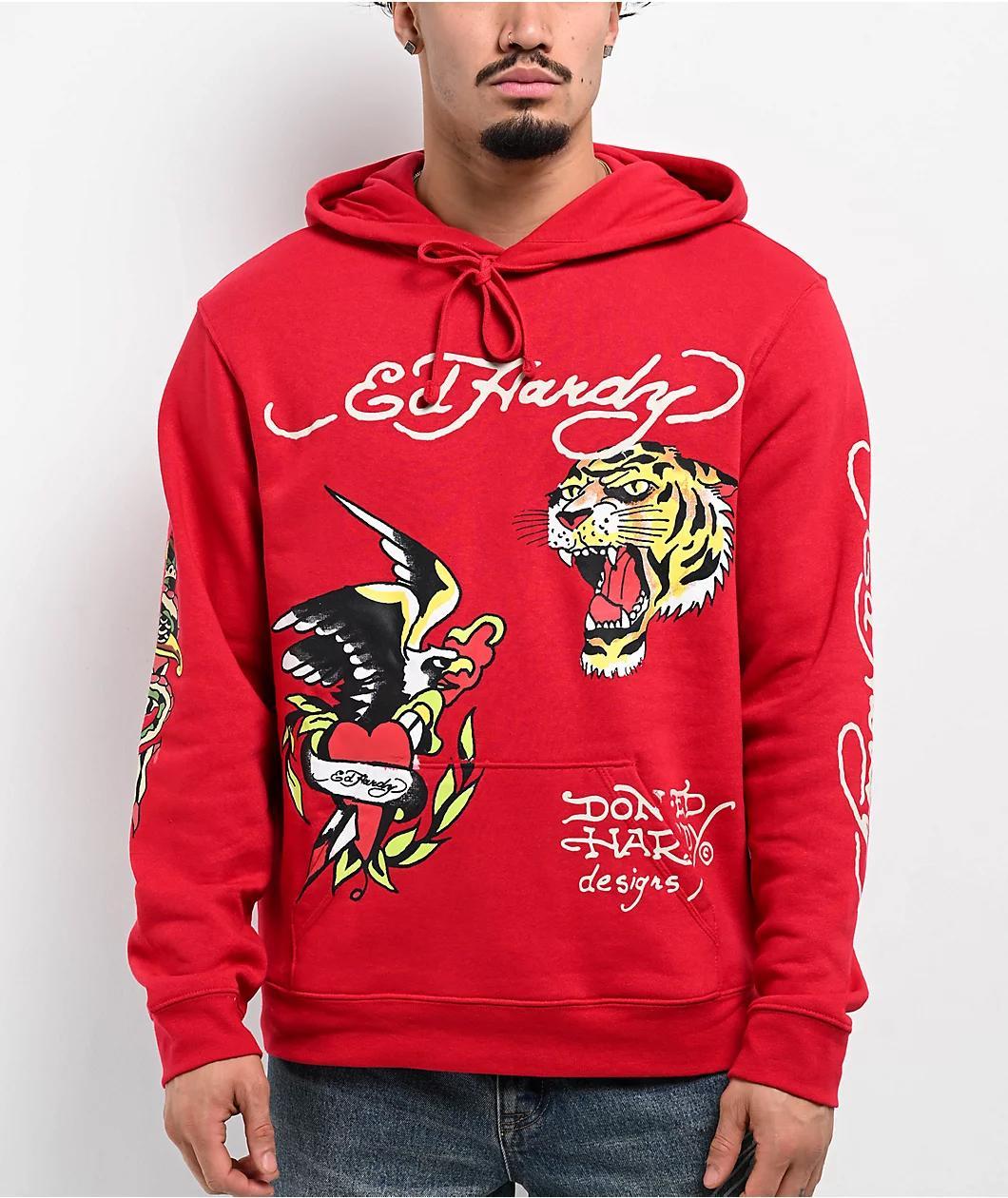 Ed Hardy Eagle Tiger Red Hoodie Product Image