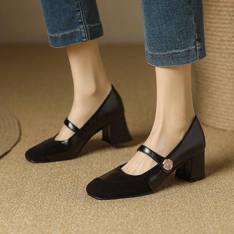 Chunky Heel Cap-Toe Mary Jane Shoes Product Image