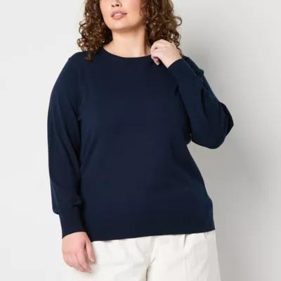 Worthington Plus Womens Crew Neck Long Sleeve Pullover Sweater Product Image