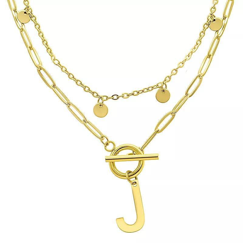 Adornia 14k Gold Plated Layered Initial Toggle Necklace, Womens Product Image