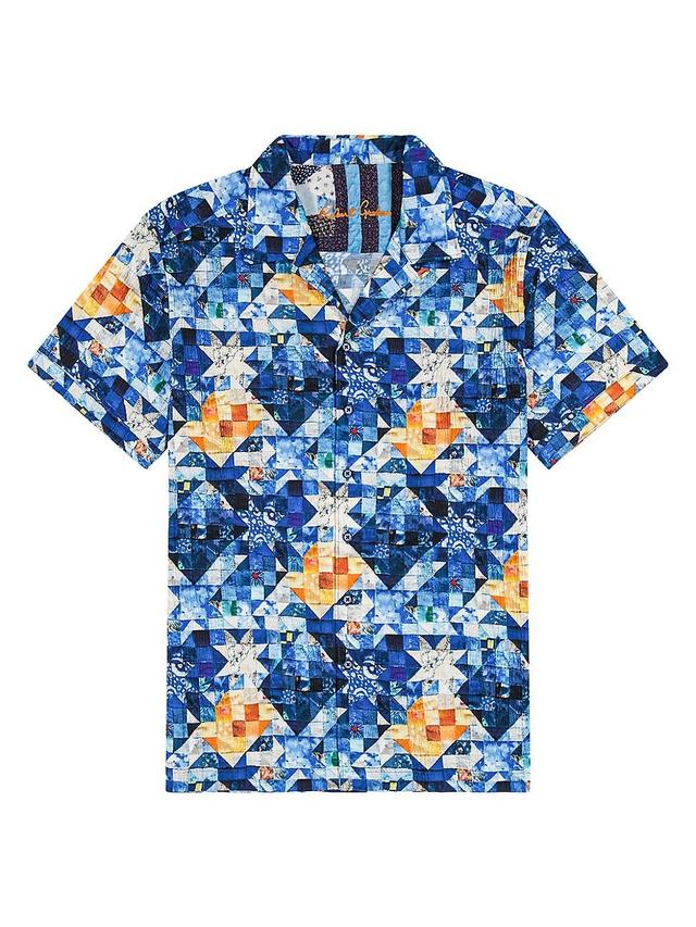 Mens Sashiko Graphic Stretch-Cotton Seersucker Camp Shirt Product Image