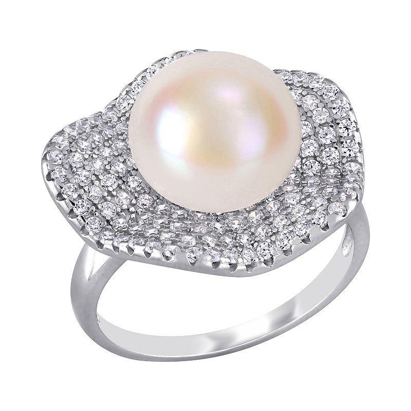 Stella Grace Sterling Silver Cubic Zirconia & Freshwater Cultured Pearl Ring, Womens Product Image