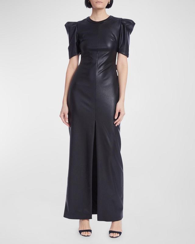 Womens Puff-Sleeve Faux Leather Gown Product Image