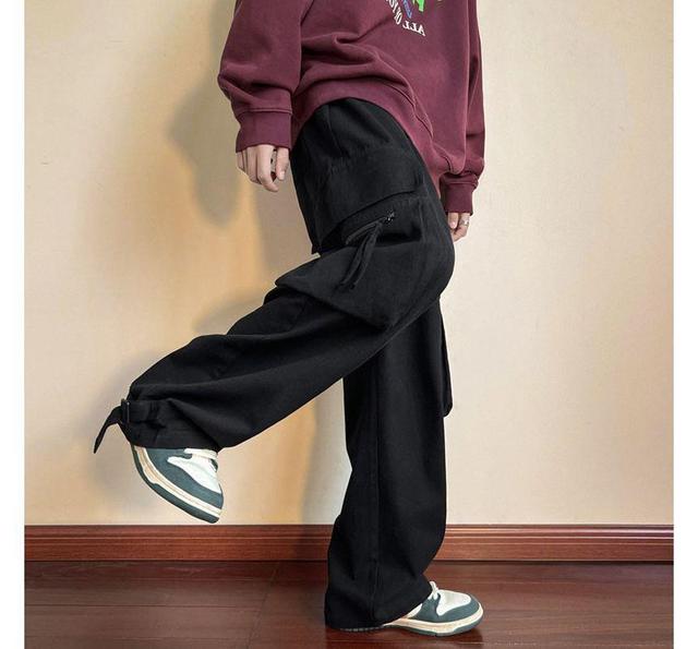 Low Rise Plain Wide Leg Cargo Pants Product Image