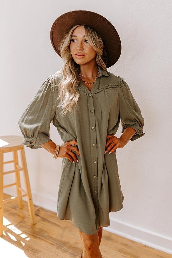 Falling Leaves Button Down Mini Dress in Olive Product Image