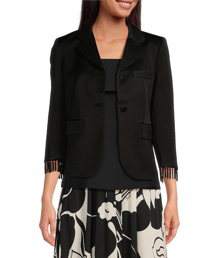 Tara Jarmon Valensole Woven Notch Collar 3/4 Fringe Sleeves Button Front Jacket Product Image