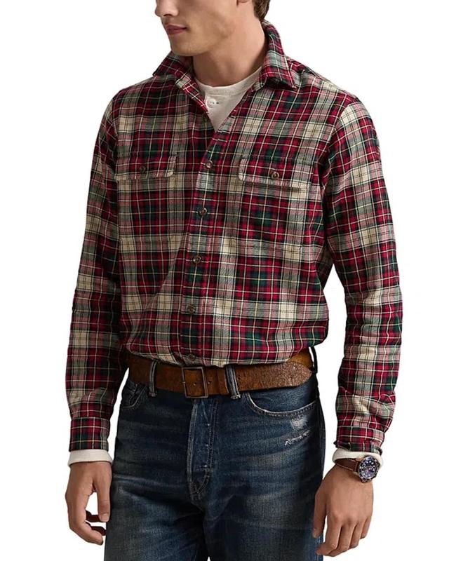 POLO RALPH LAUREN Classic Fit Plaid Flannel Workshirt In Red/cream Product Image