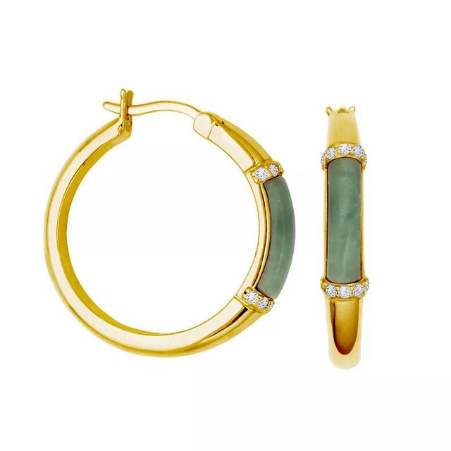 Dynasty Jade 18k Gold Over Silver Jade & Cubic Zirconia Hoop Earrings, Womens, Sterling Product Image