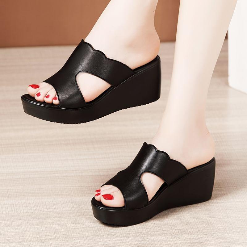 Cutout Platform Wedge Slide Sandals Product Image