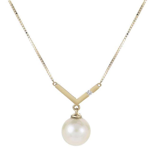 PearLustre by Imperial 14k Gold Freshwater Cultured Pearl & Diamond Accent V Necklace, Womens Yellow Product Image