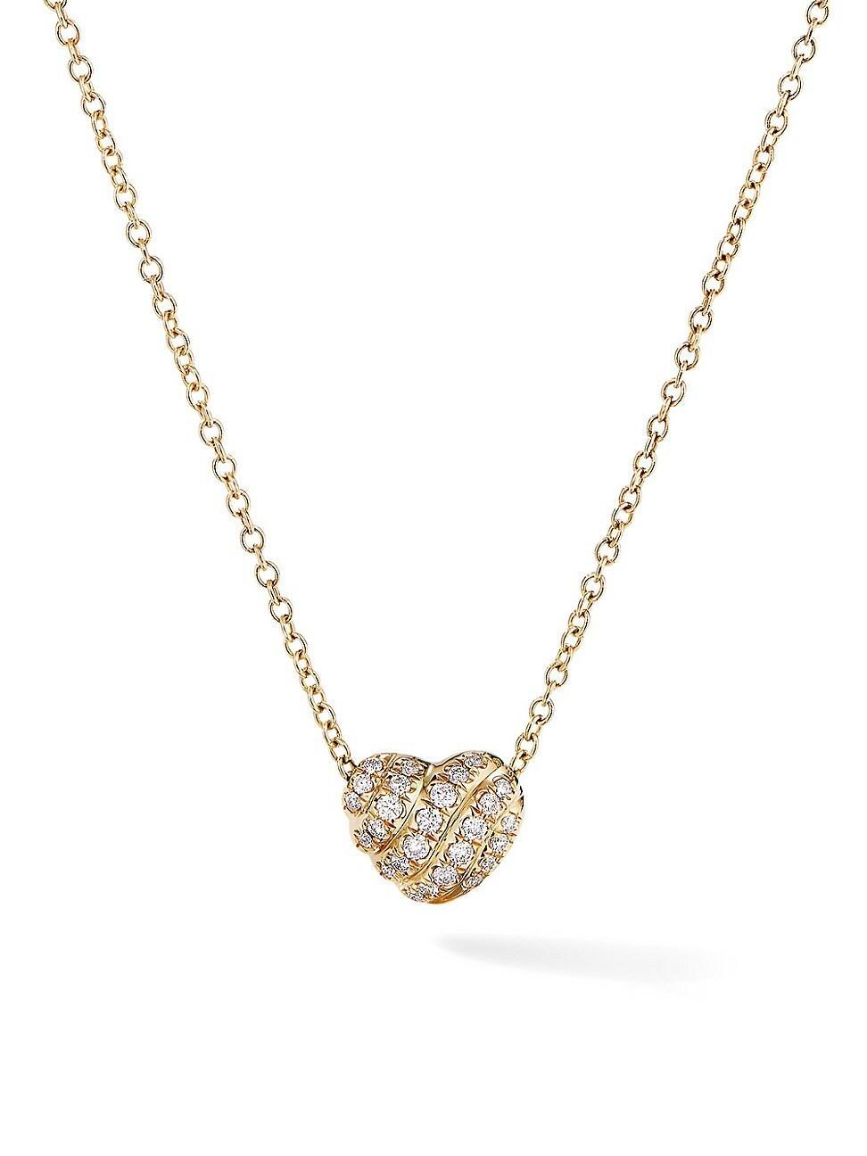 Womens Heart Pendant Necklace in 18K Yellow Gold with Pav Diamonds Product Image