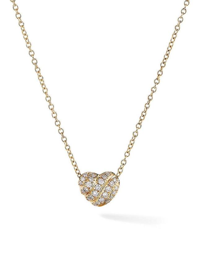 Womens Heart Pendant Necklace in 18K Yellow Gold with Pav Diamonds Product Image