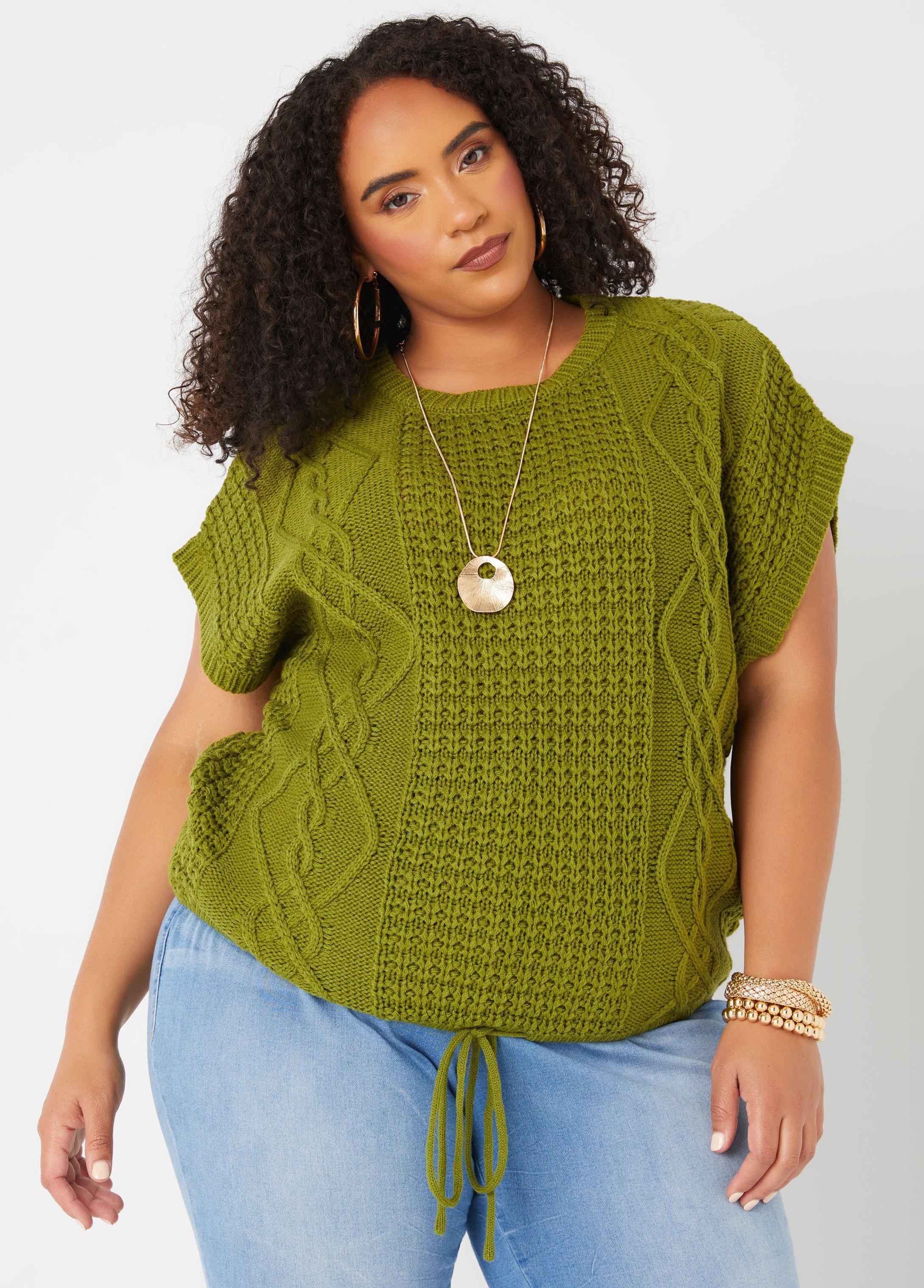 Plus Size Drawstring Cable Knit Sweater Ashley Stewart product image