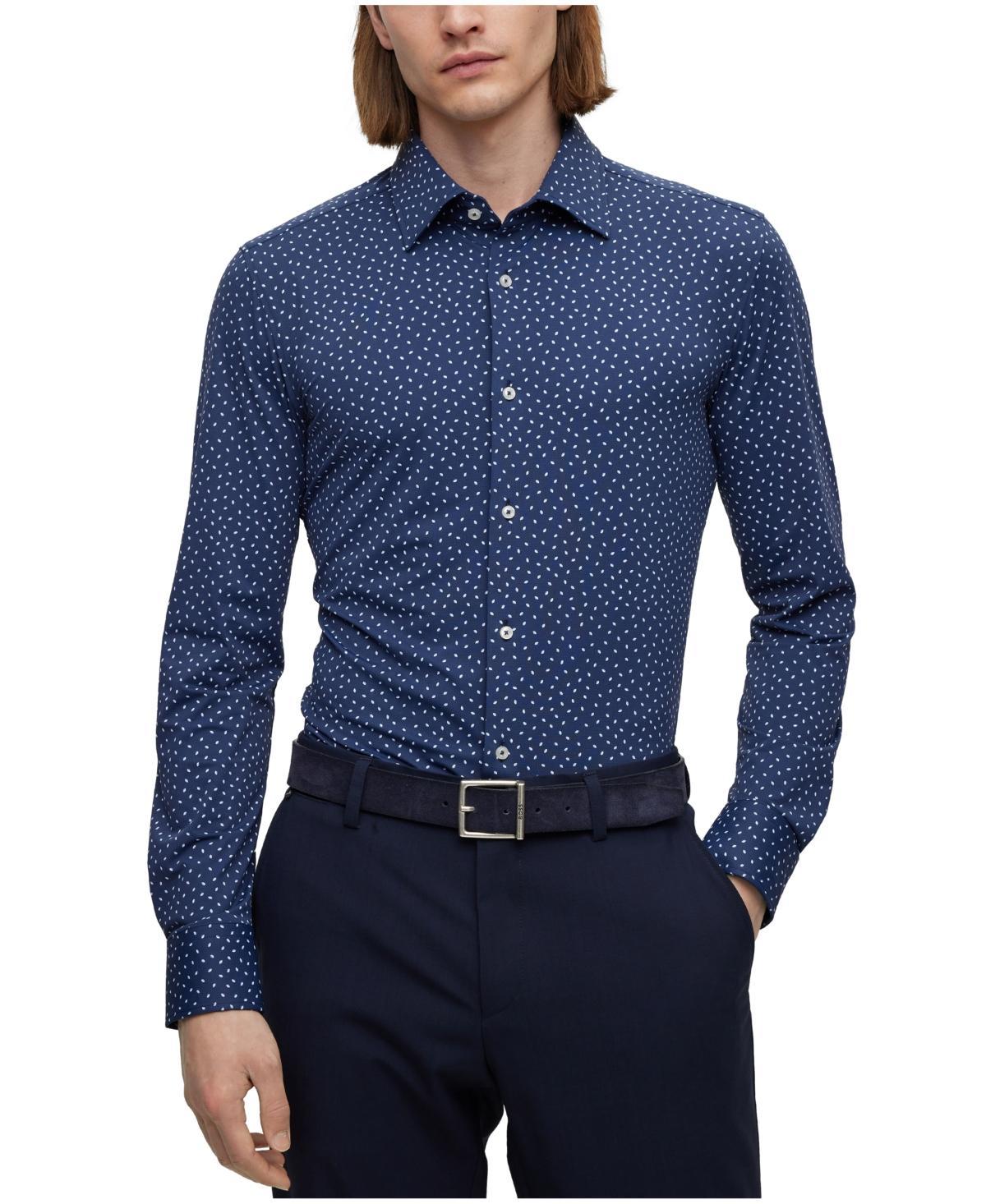 Boss By  Men's Patterned Performance-stretch Slim-fit Dress Shirt In Light,pastel Blue Product Image