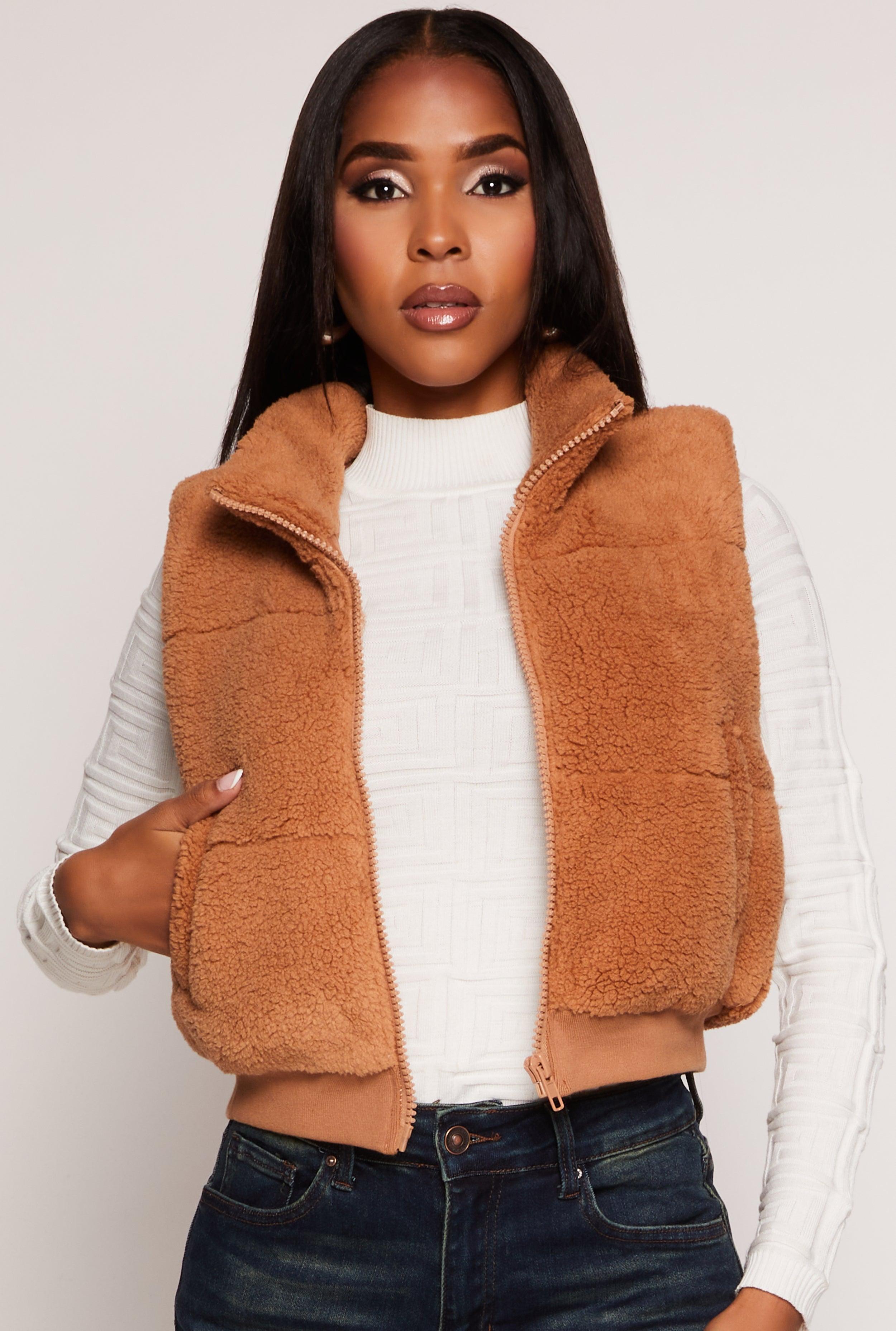 Womens Almost Famous Sherpa Cropped Vest Product Image