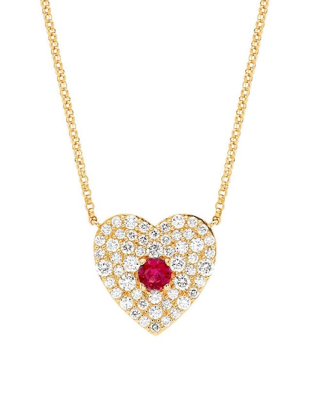 Womens 14K Yellow Gold, 0.61 TCW Diamond & Ruby Heart Pendant Necklace Product Image