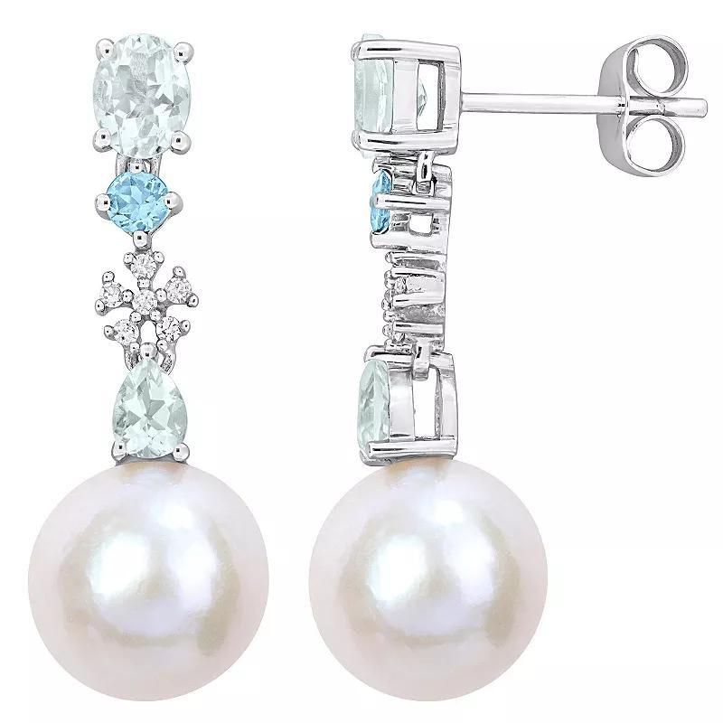 Stella Grace 14k White Gold Freshwater Cultured Pearl, London Blue Topaz, Aquamarine & Diamond Accent Drop Stud Earrings, Womens Product Image