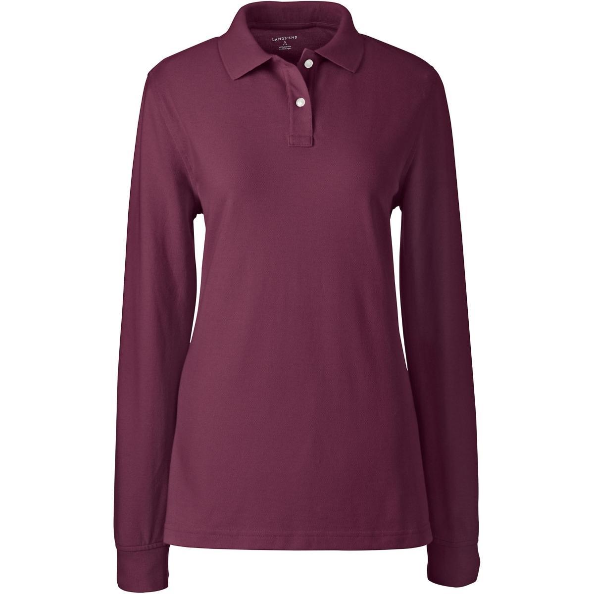 Womens Lands End School Uniform Long Sleeve Mesh Polo Shirt Product Image