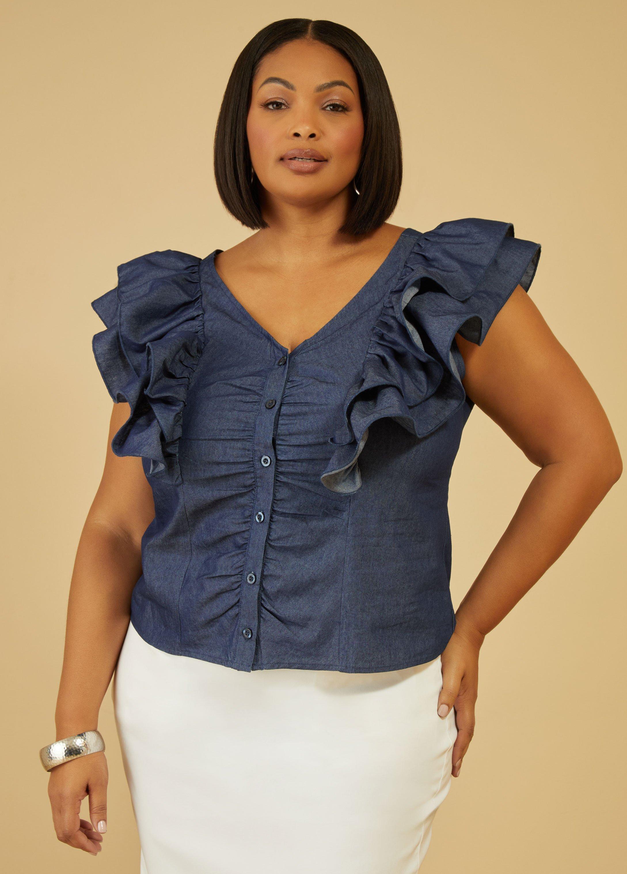 Ruffle Sleeved Chambray Shirt product image