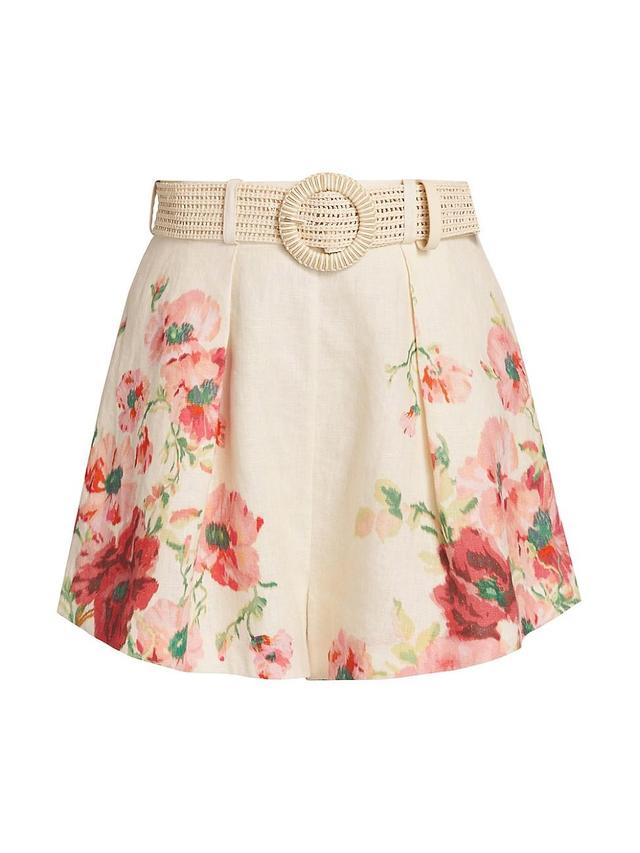 Womens Lightburst Floral Linen Belted Shorts Product Image